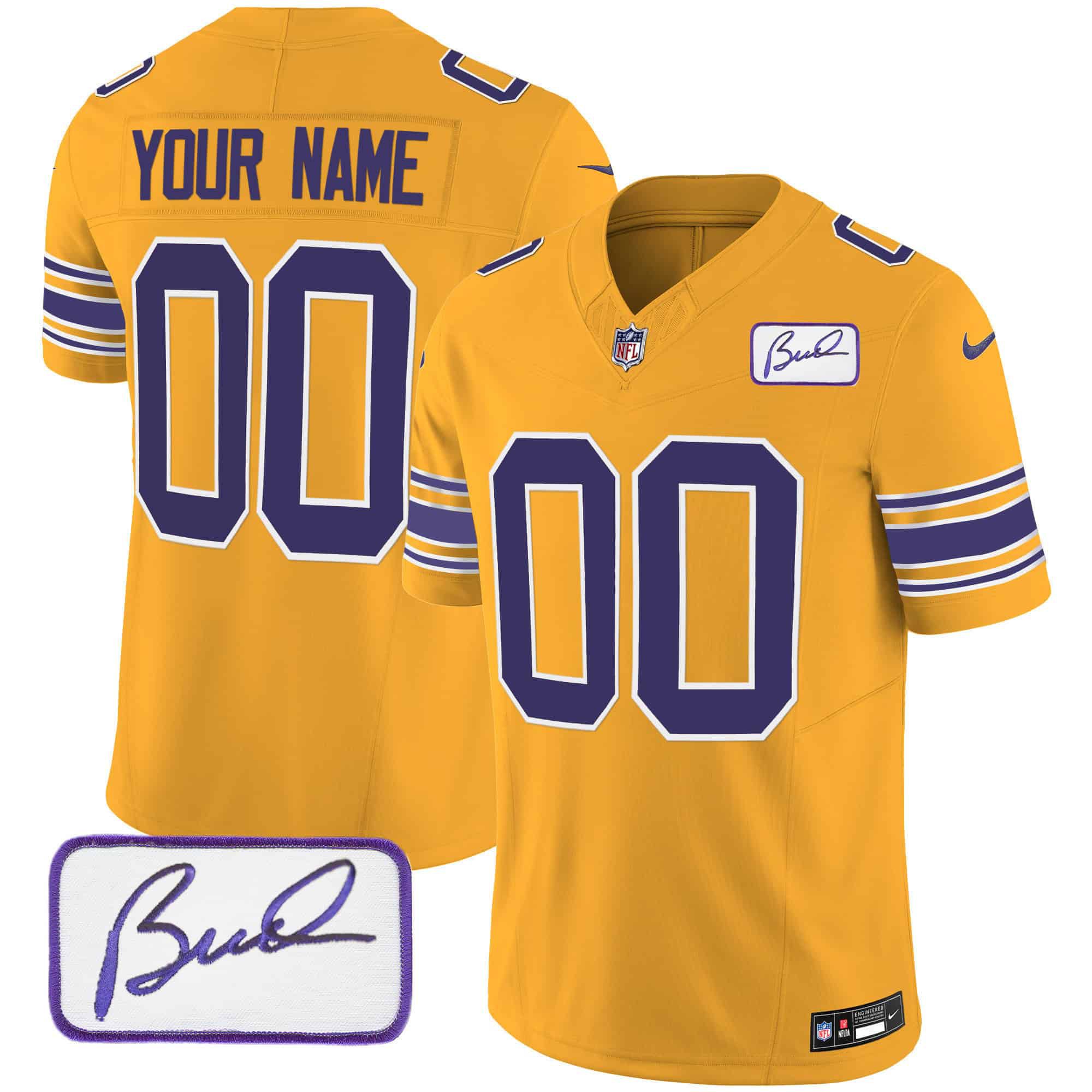 Men Minnesota Vikings Yellow 2024 Nike Bud Grant Patch Classic Limited Custom NFL Jersey